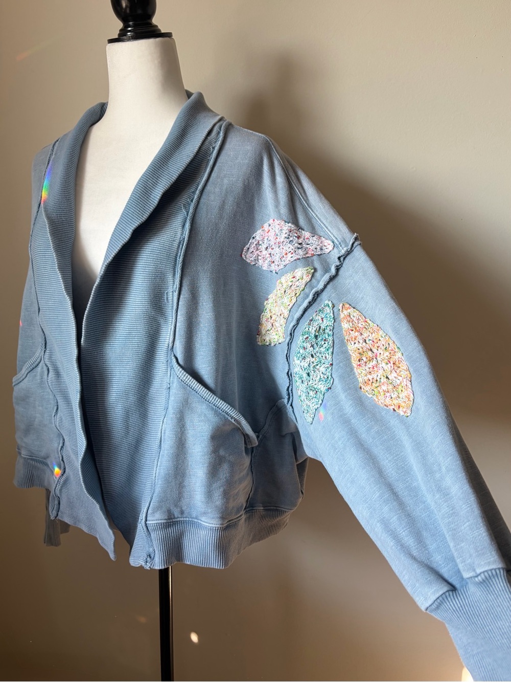 Anthropologie Daily Practice crochet appliqué cardigan -size M/L -oversized boho